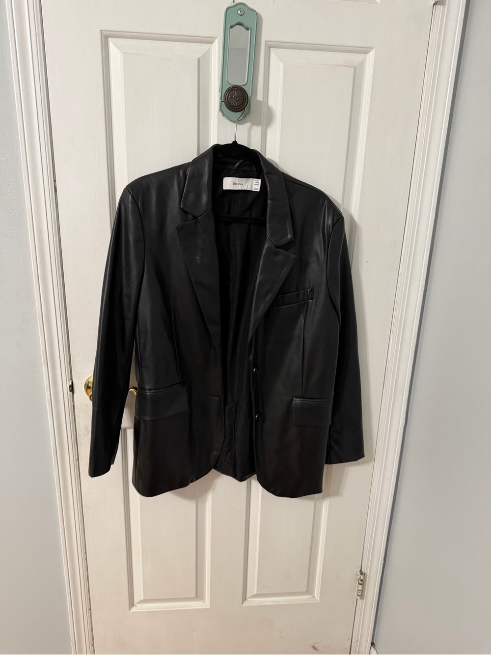 Bershka Black Faux Leather Blazer Jacket